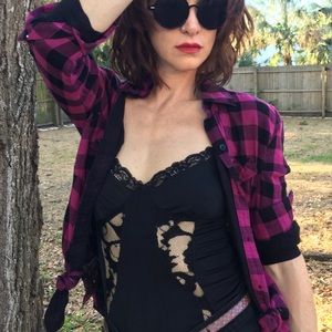 Pink and black plaid flannel